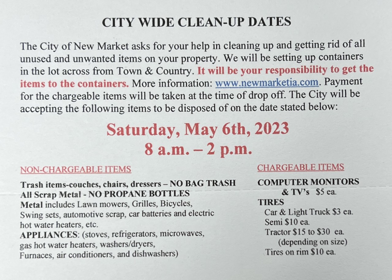 City Wide Clean Up Days | City of New Market, Iowa